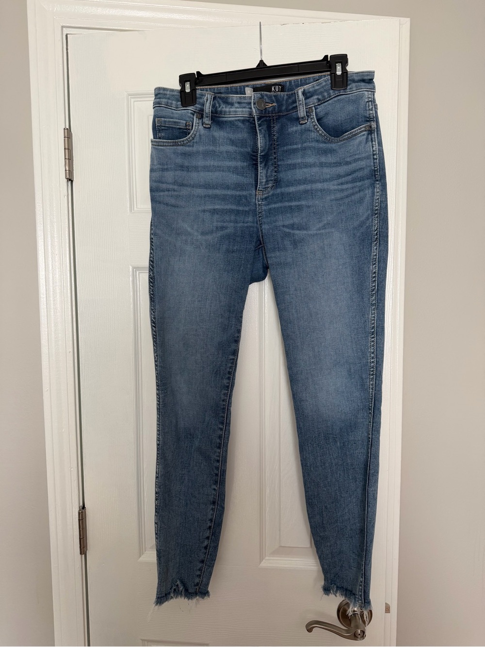 Kut from the Kloth Light Blue High-Rise Skinny Jeans with Raw Hem